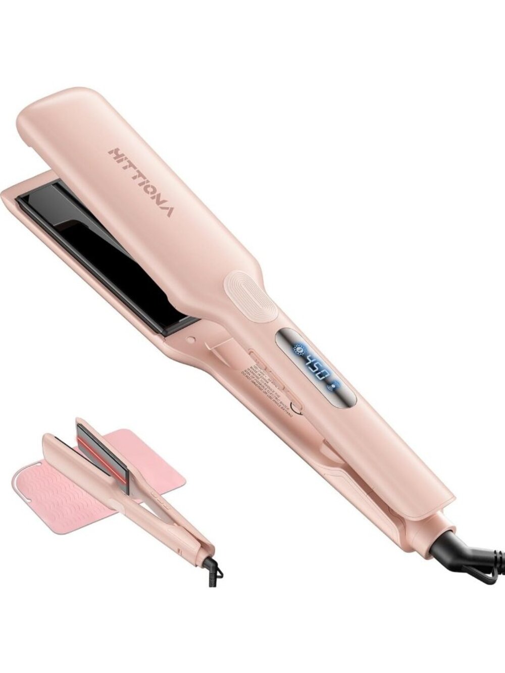Ceramic Hair Straightener for Thick Hair - Wide Plate, Pink, Perfect for Women